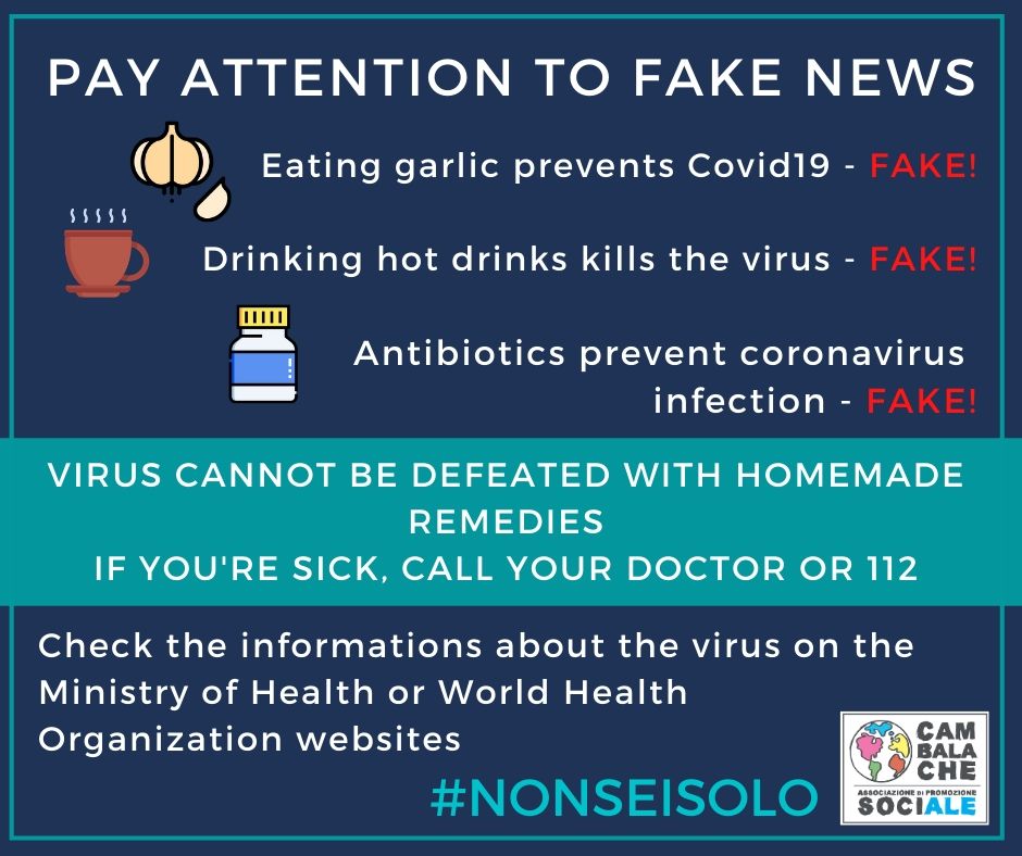 CORONAVIRUS. Attenzione alle fake news! Pay attention to fake news! Aux faux nouvelles!