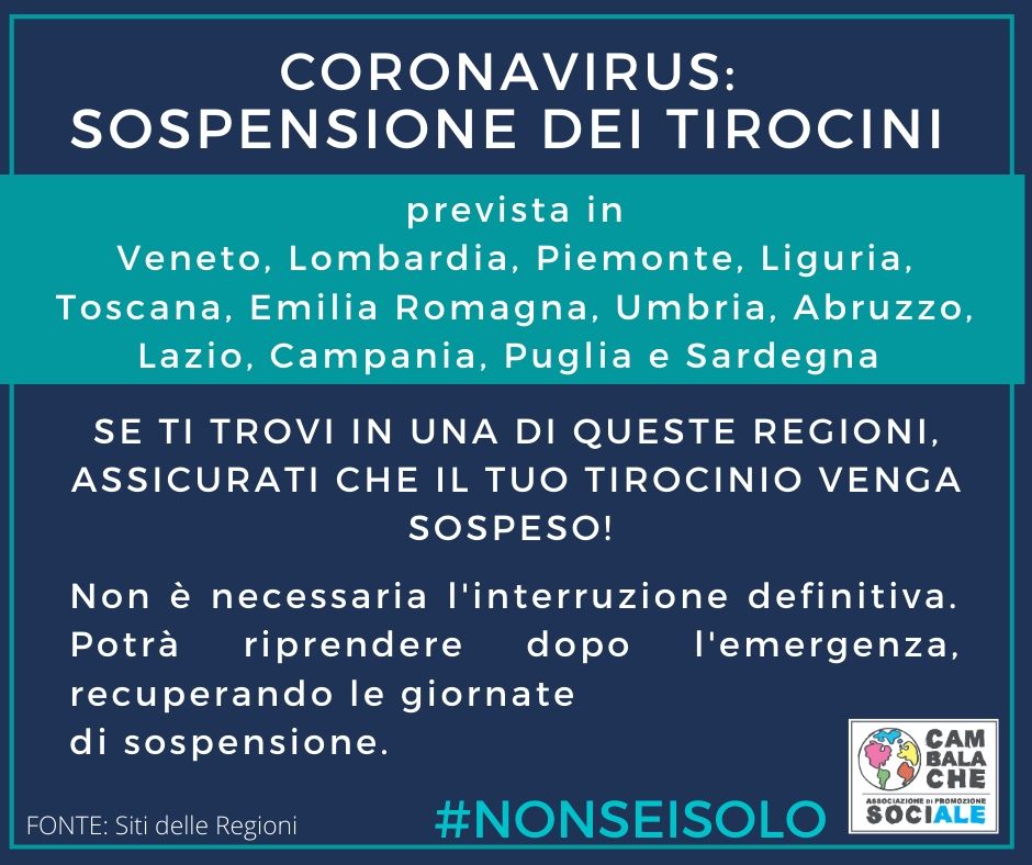 CORONAVIRUS – Sospensione dei tirocini – Internships suspension – Suspension des stages